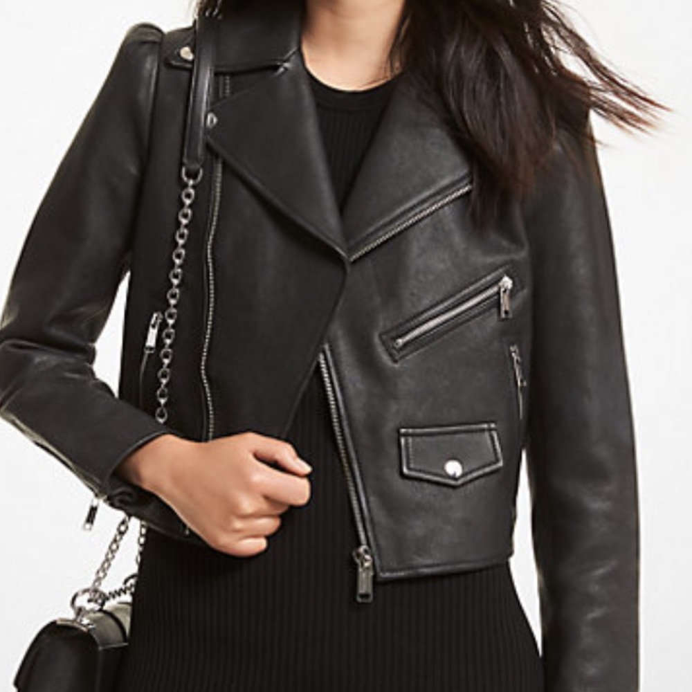 Excellent condition MICHAEL MICHAEL KORS black leather puff shoulder moto jacket